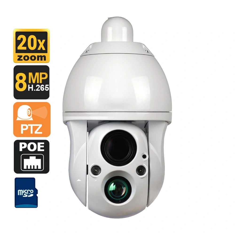 Caméra à zoom optique 20X 8MP CCTV IR500m réseau de sécurité laser Caméra mobile IP66