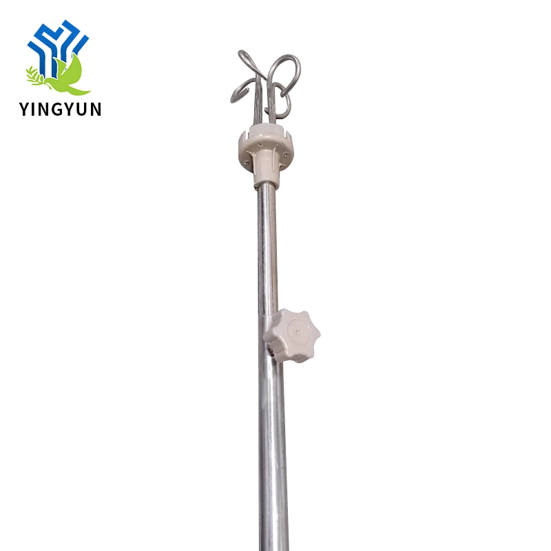 Portable Hospital Medical 4 Hooks IV Pole Drip Stand for Patient Bed