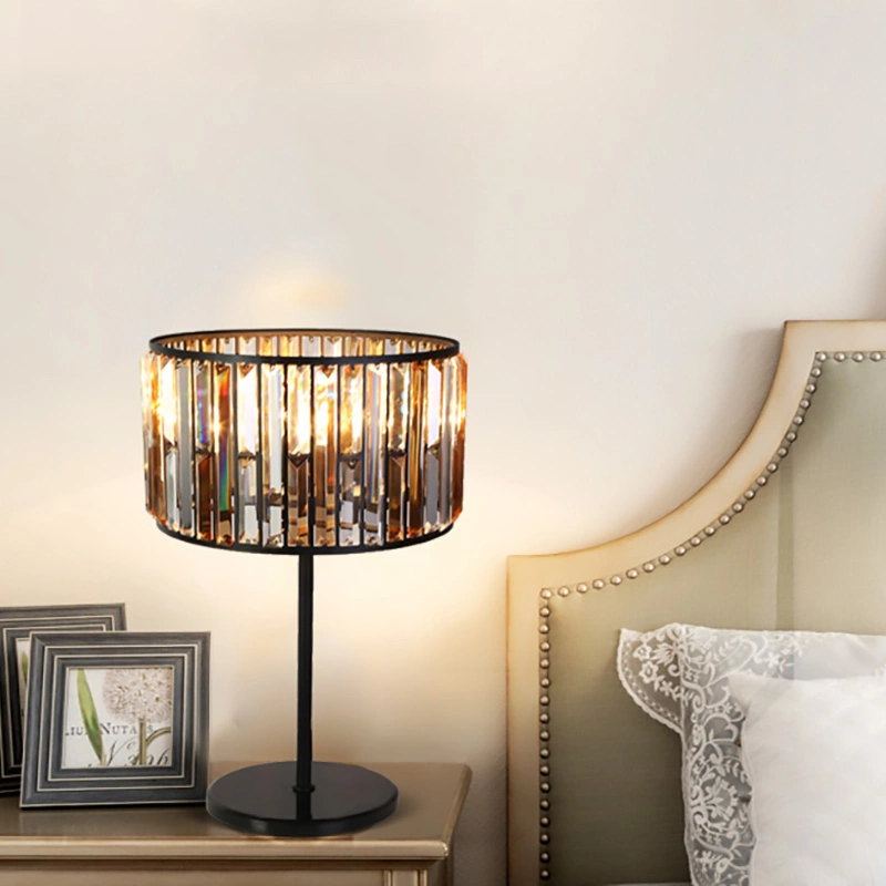 Classic American Luxury Atmosphere Amber Iron Living Room Bedroom Bedside crystal Table Lamp