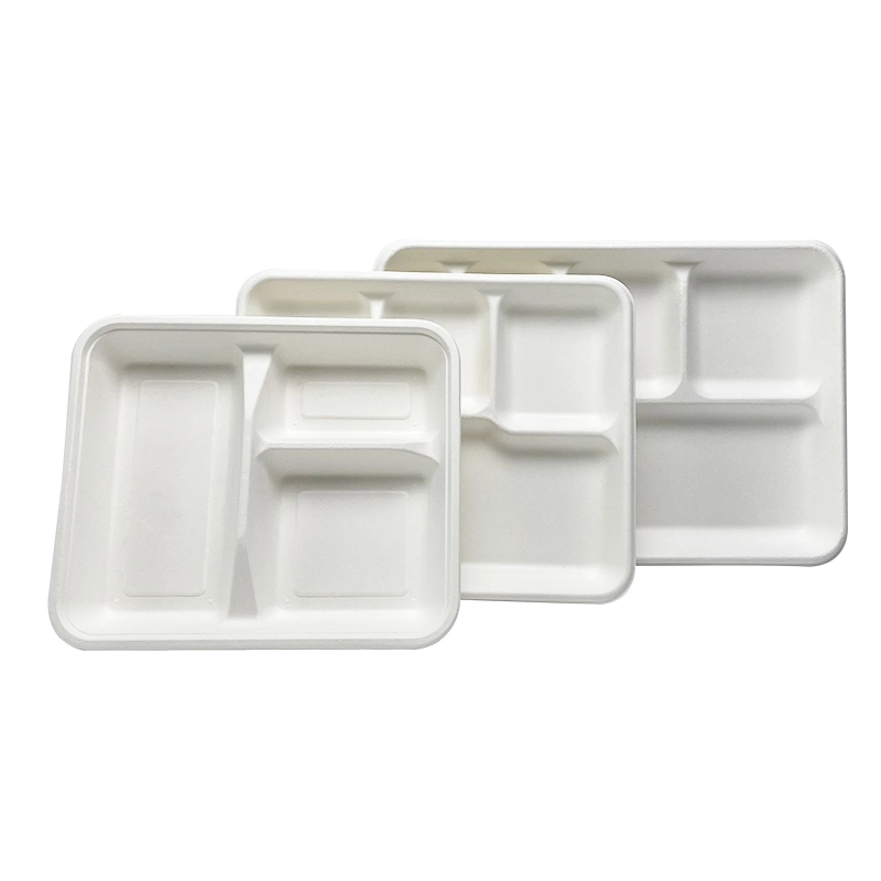 100% Biodegradable Disposable Sugarcane Bagasse 3 Compartment Food Safe Tableware Tray