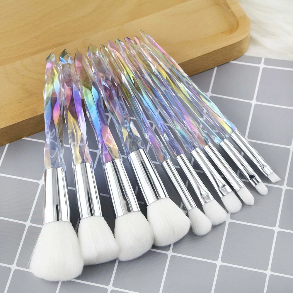 Beauté cosmétiques des trousses à outils de vente en gros poils synthétiques de résine de Maquillage professionnel de la poignée de cristal Jeu de balais