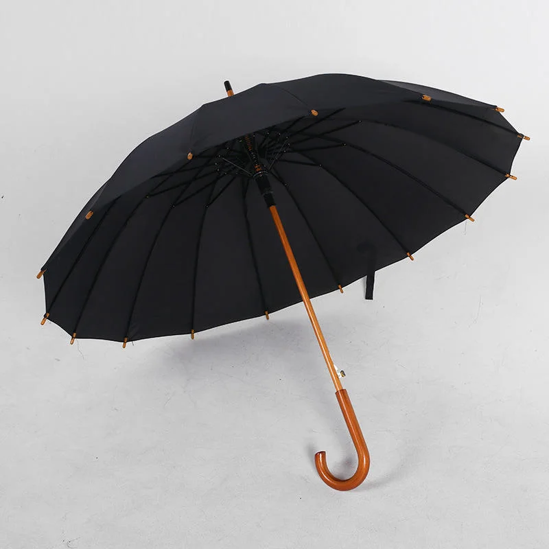 Elegant Traditional Vintage 16-Ribs Umbrella Wooden Handle Stick Umbrella Parasol Premium Good Quality Umbrella