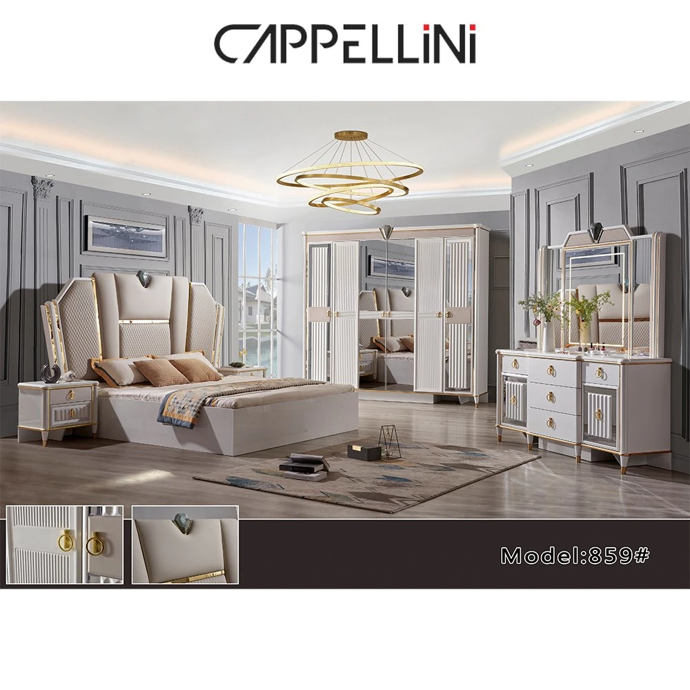 Comercial contemporáneo hotel de 5 Estrellas muebles Sala Villa de cuero juego de muebles de dormitorio cama King Size con cabecera de la unidad de pared LED