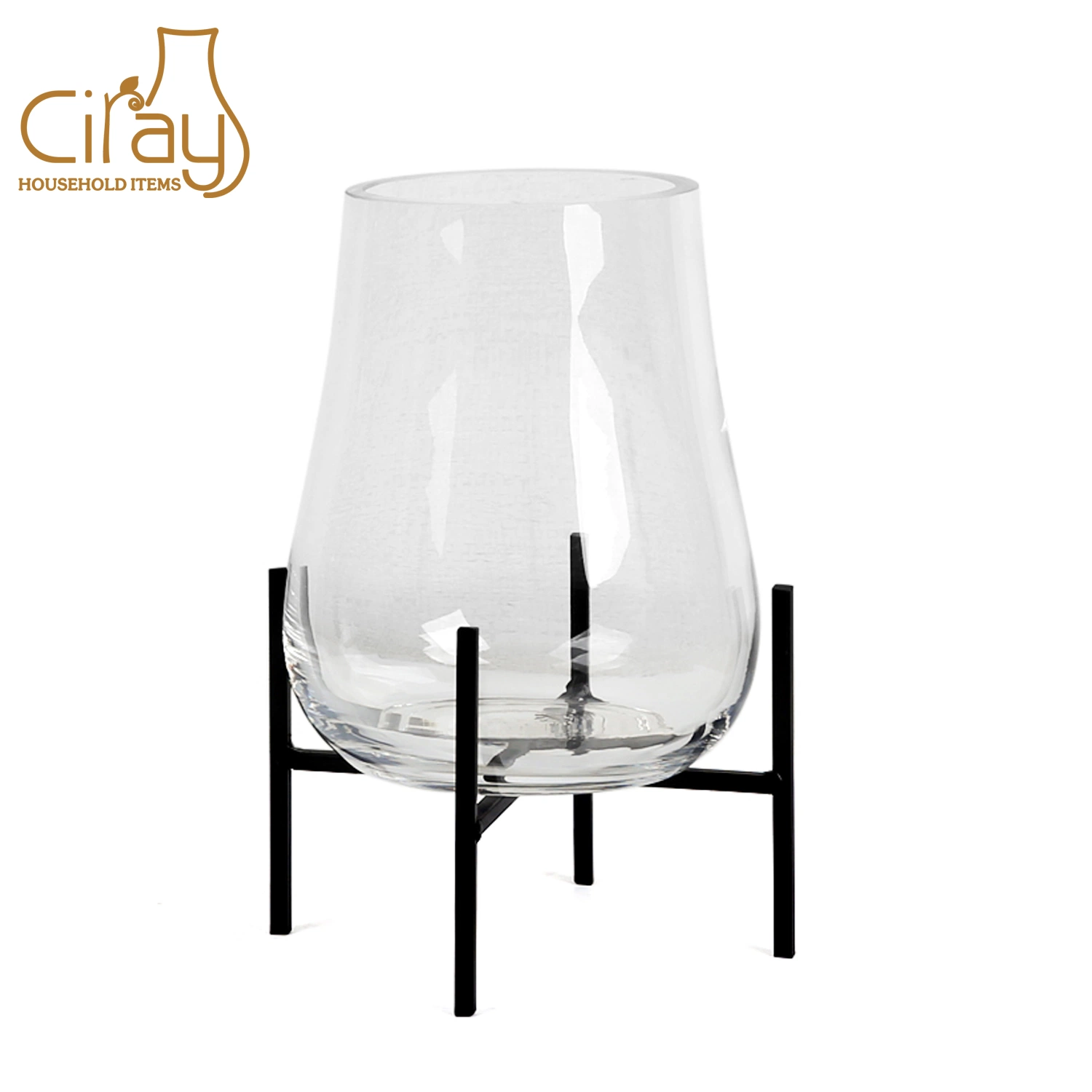 Modern Home Decoration Glass Vase with Metal Stand