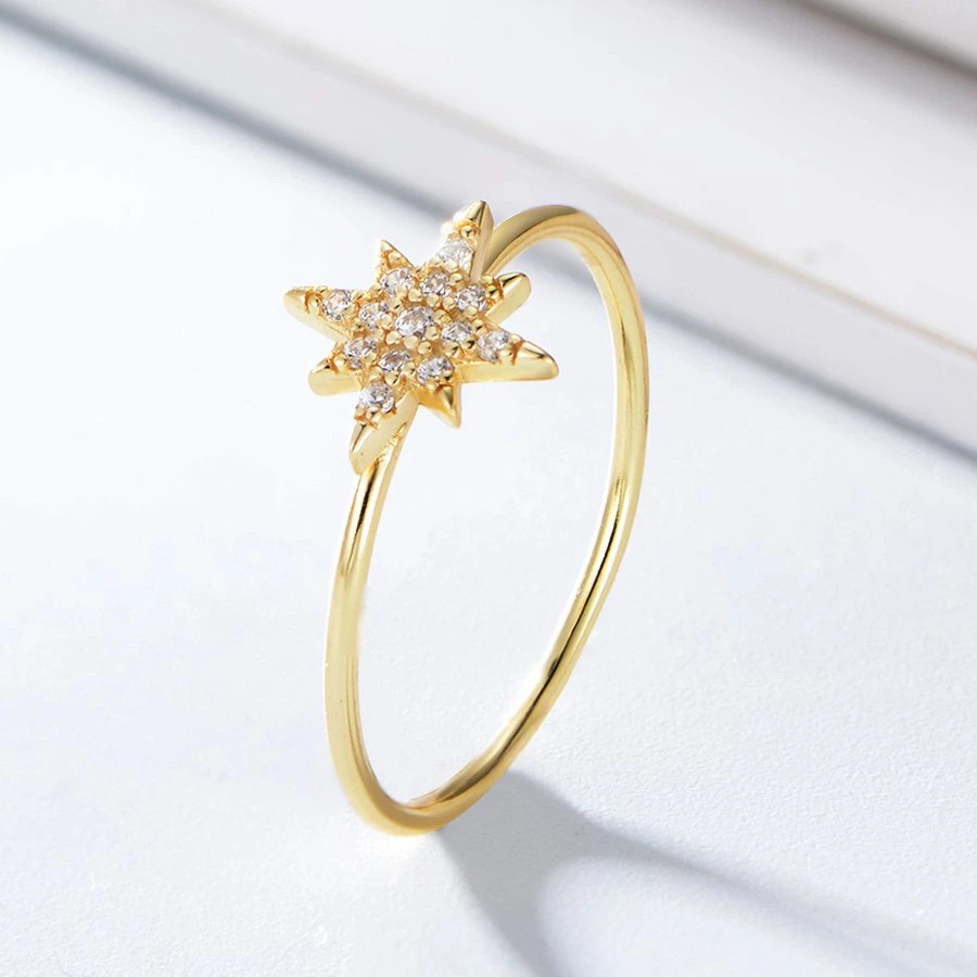 Fashion Jewelry Micro Paved Set CZ Cubic Zirconia Sterling Silver Jewellery 18K Gold Plated Moon Star Ligntning 925 Silver Ring for Women