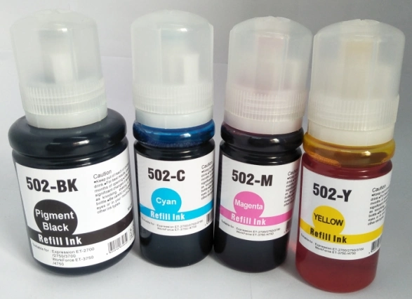 Tinta de reabastecimento de alta qualidade T502 preto, T502C, T502m, T502Y 502 Tinta para Epson Expressão Et-2700 / ET-2750 / ET-3700; Workforce Et-3750 / ET-4750