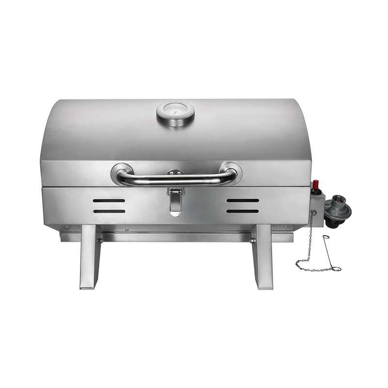 Nuevo diseño de parrilla de gas con tapa de la cocina de estilo moderno de campamento de patio exterior de la Herramienta de acero inoxidable de mesa Barbacoa Grill de Gas