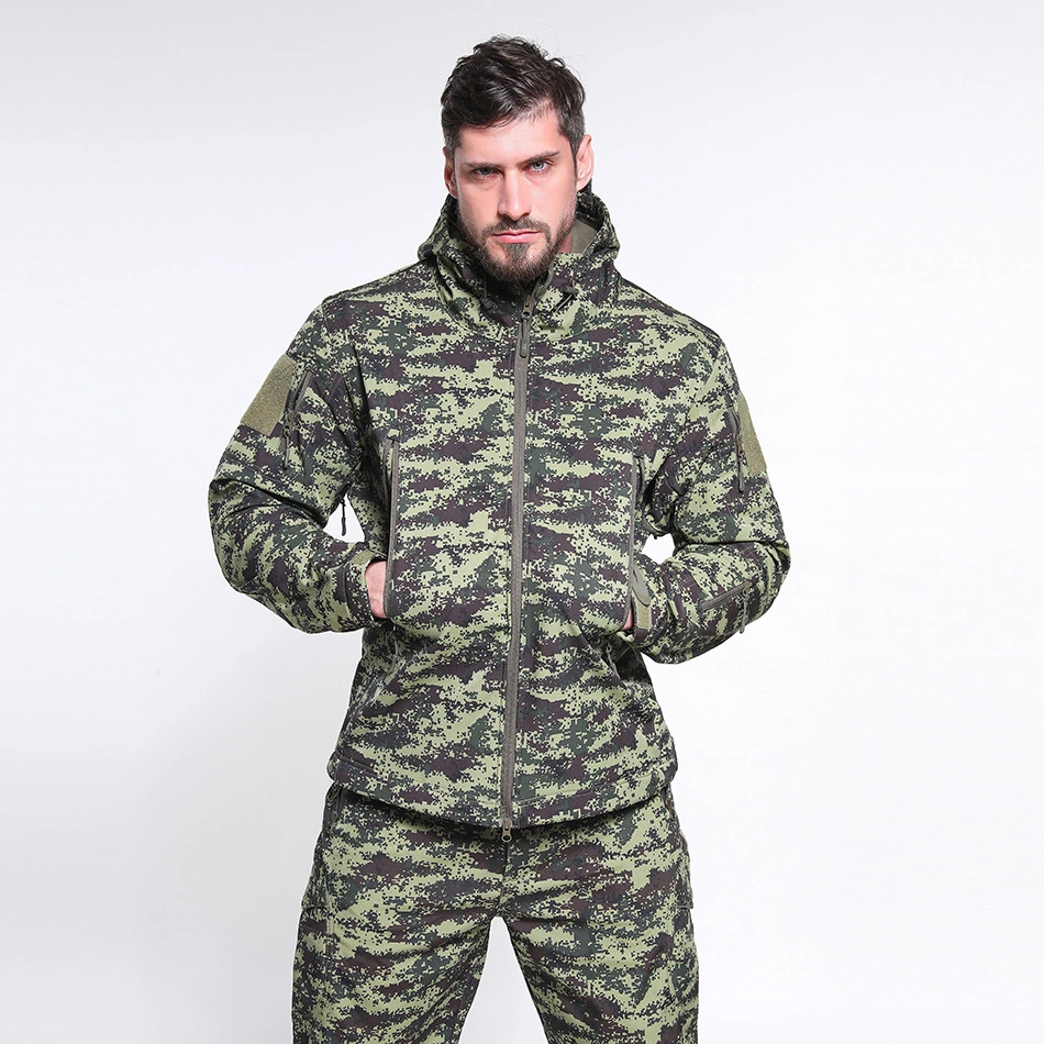 New Outdoor Clothing Shark Skin Softshell Charge Suit Warm Grab Velvet Camouflage Hunting Clothes Waterproof for Men Acu Uniform