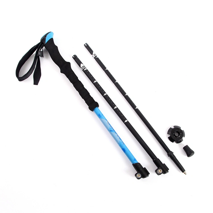 Carbon Pole Cork Trekking Poles Handle Mountaineering Stick Hiking Super Light External Lock Three Section Mountaineering Crutch