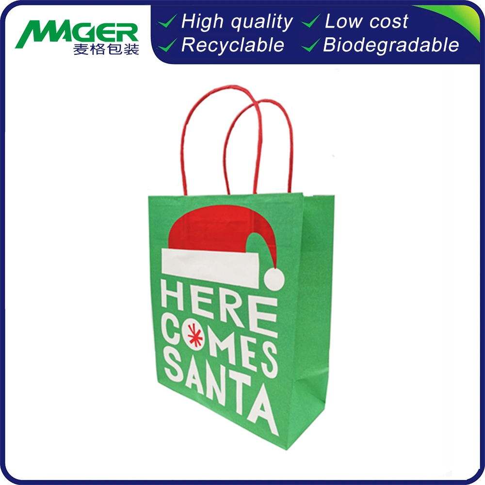 Custom Christmas Paper Bag FSC Certificate Brown Kraft Recycled Food Packaging Carry Bag Factory Price High quality/High cost performance 