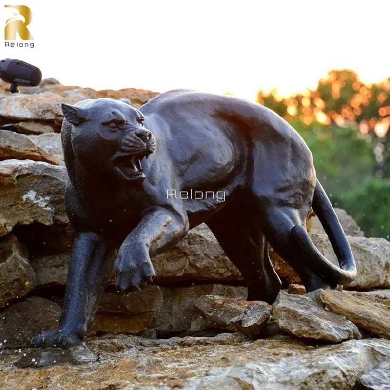 Outdoor Life Size Black Bronze Panther Animal Statue Sculpture for Sale