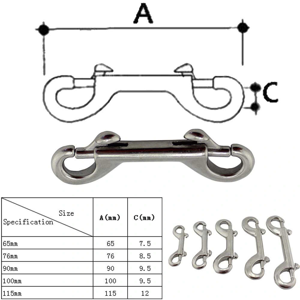 High quality/High cost performance  Stainless Steel 316 Double Head Snap Hook Diving Quick Dog Hook Double Eye Spring Hook