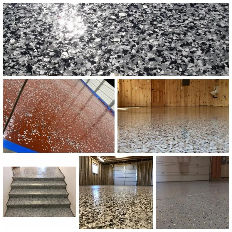 Flocken Beschichtung Epoxidharz Ungiftiges Flüssiges Glas Epoxidharz Farbige Glimmer Flocken Bodenbeschichtung Epoxy Boden für Garage Kirchen Gefängnisse