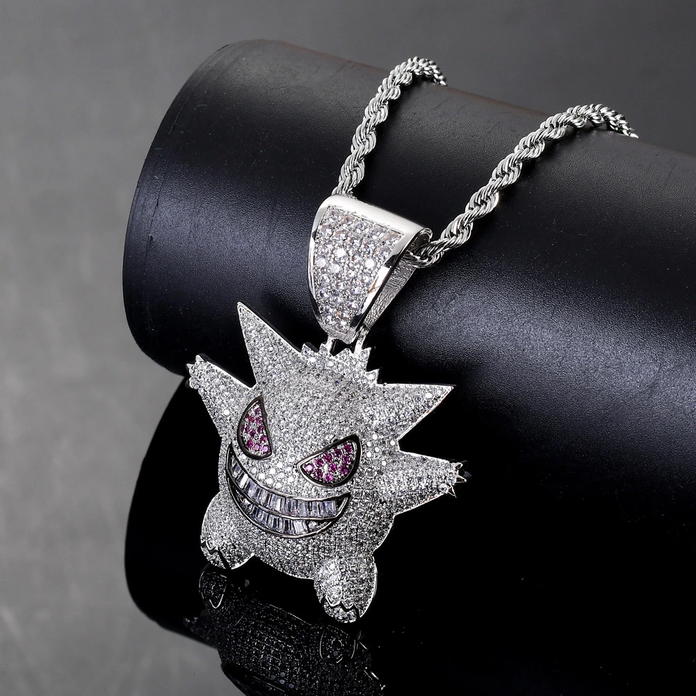 Personality Funky Pendant Pokemon Geng Ghost Pendant Hiphop Full Zirconium Necklace