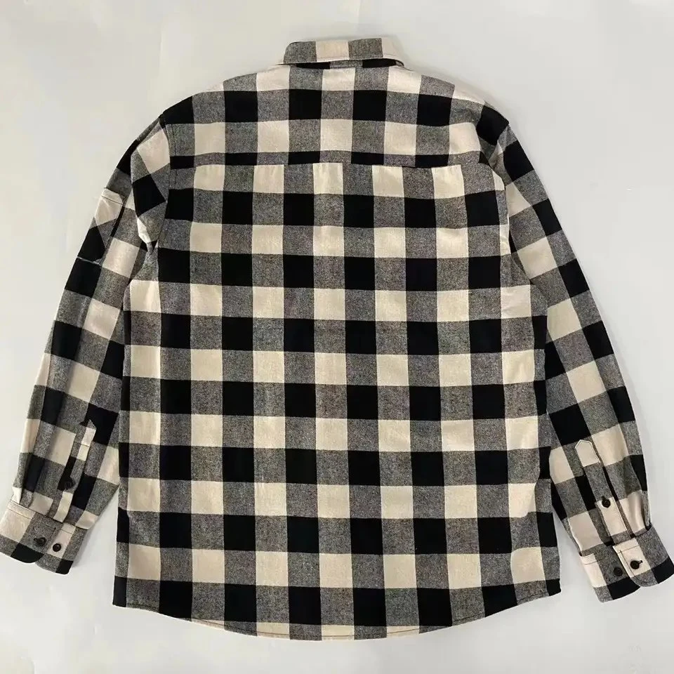 Spring Custom Personal Embroidery Classic White and Black Plaid Long Sleeve Shirt