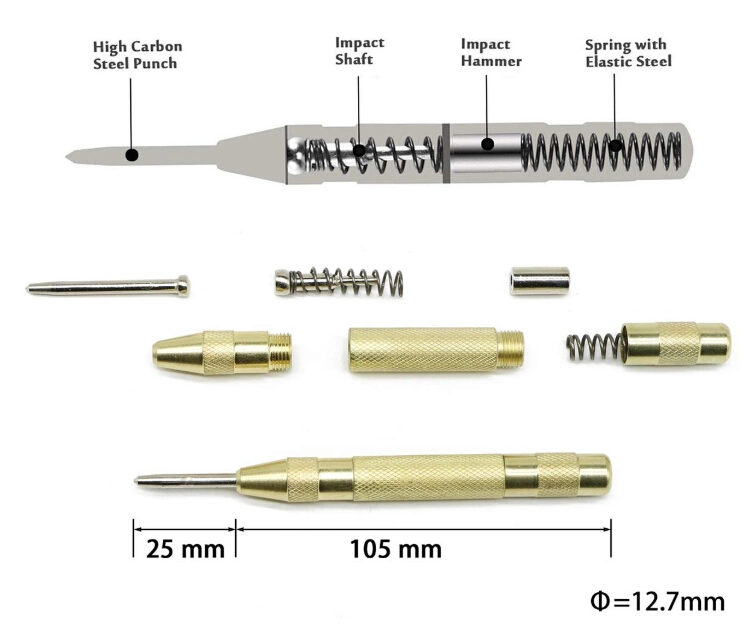 6 PCS 1/4" HSS Spiral Hex Shank Combination Drill Screw Tap Bit Set (M3-M10) with Automatic Spring Loaded Center Punch Tool