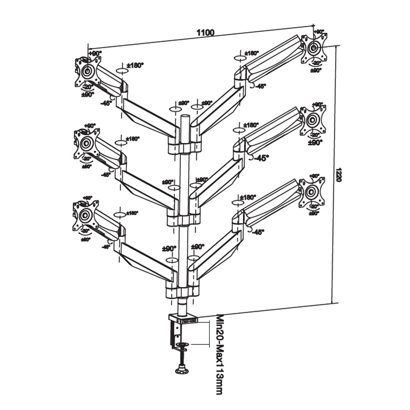 Six Monitors Stand Mount with Adjustable Arms, Easy Install and Space Saving