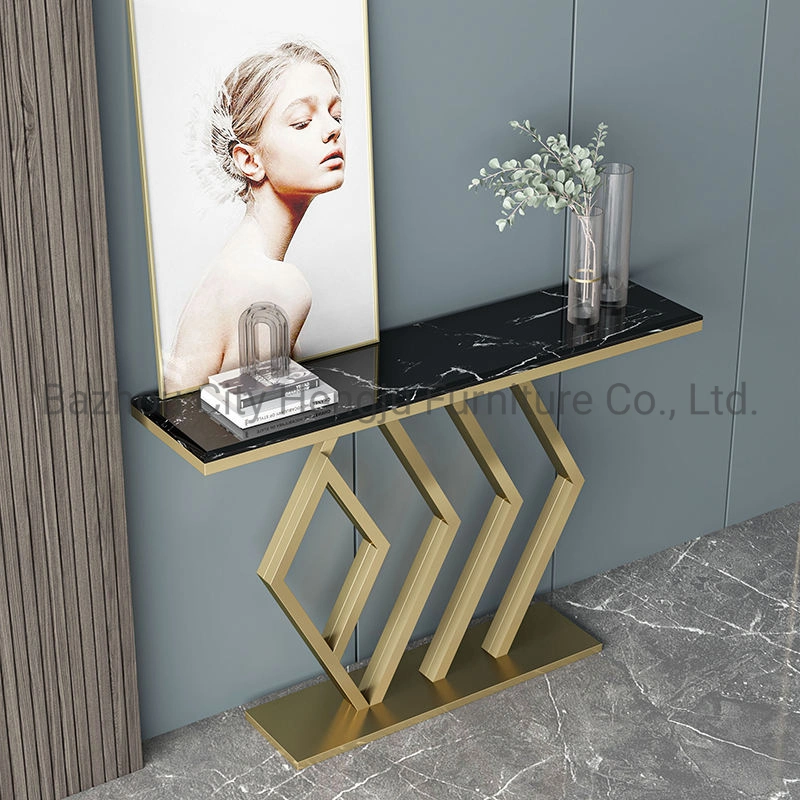 2023 European Modern Luxury Living Room Console Table with Stainless Steel and Glass Marble Top