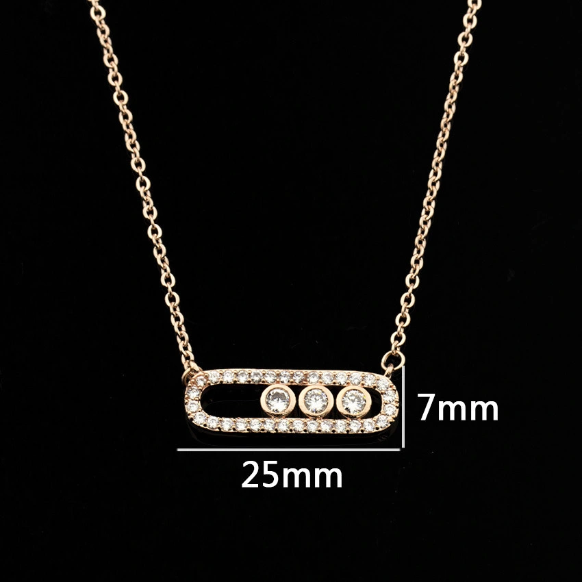 Fashion Jewelry Geometry Three-Color Necklace Stainless Steel Chain Buckle with Diamond Necklace