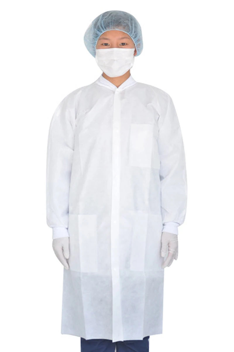 Disposable Surgic Gown White Laboratory Coat Medical Protective Workwear with Pocket Workwear