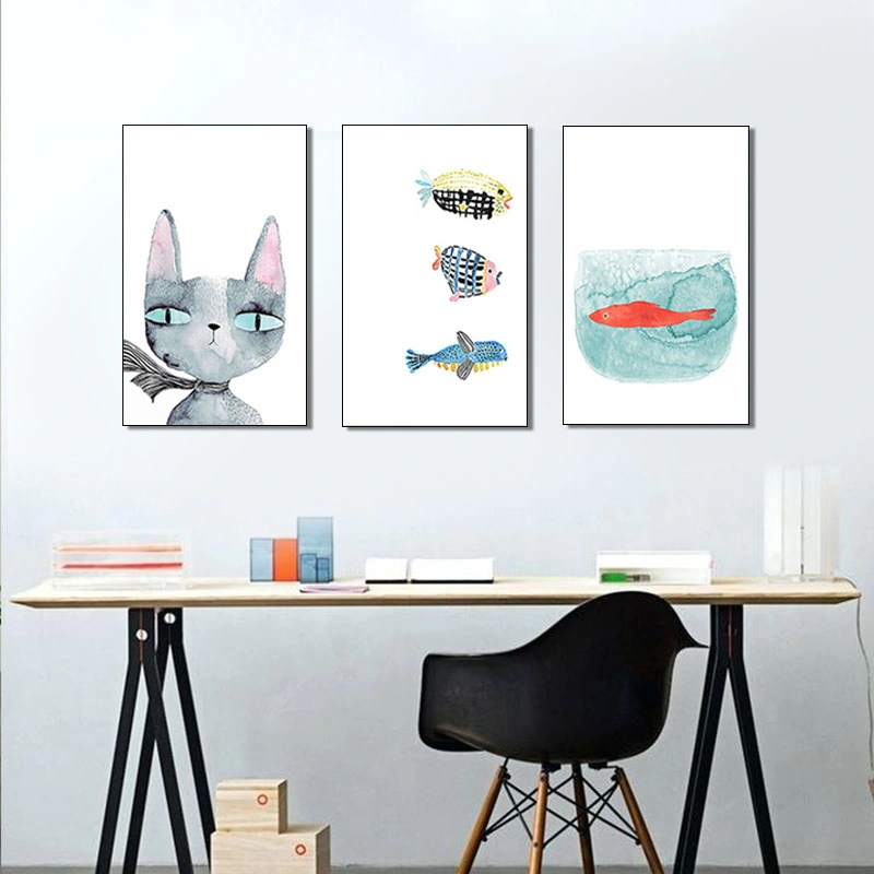 Custom Hotel Paintings Cat and Fish Design Canvas Prints