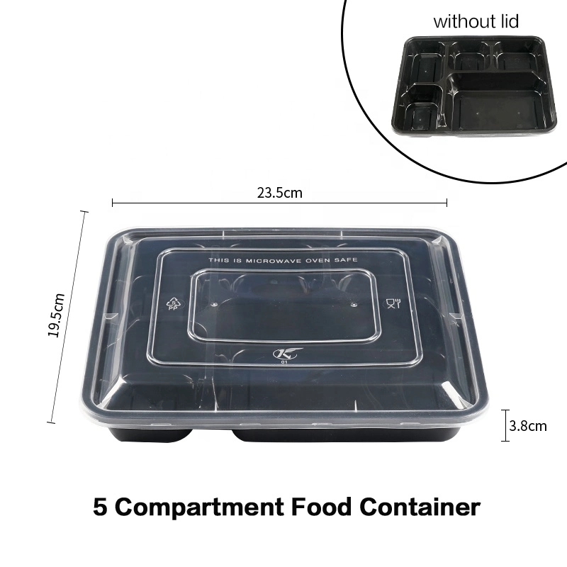 BPA Free 4 Compartment Food Container Disposable Plastic Lunch Box with Dividers for Restaurant Meal Food Packaging Meal Box