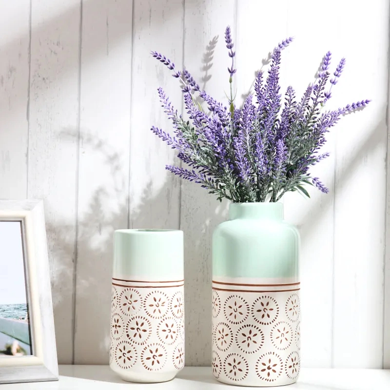 Ceramic Flower Vase Geometric Pattern Porcelain Vase Home Decor