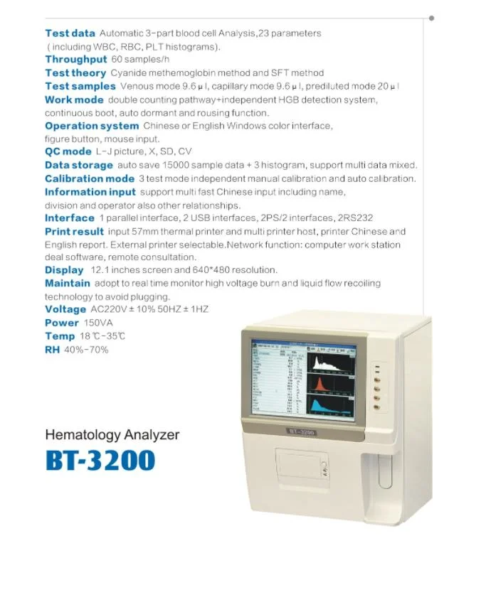 Auto Hematology Analyzer Blood Cell Counter Analyzer with CE