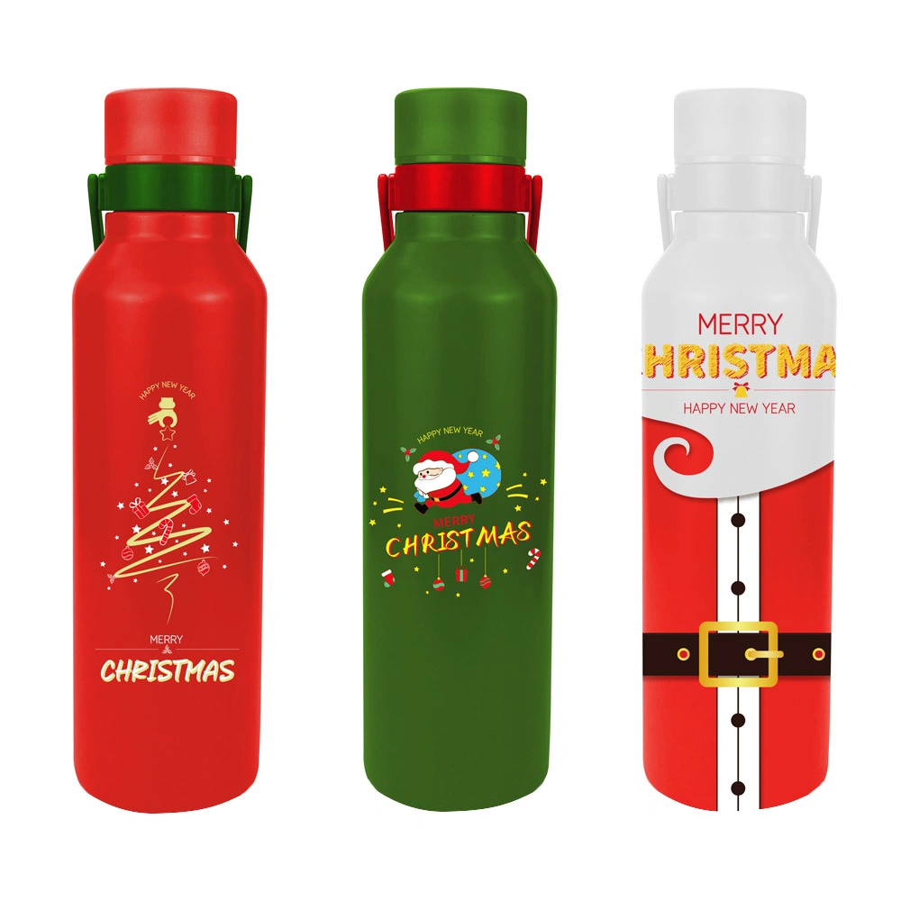 2024 Nuevo estilo Copa de Navidad de acero inoxidable botella de agua Deportes Botella de bebida con taza de Thermos con aislamiento al vacío