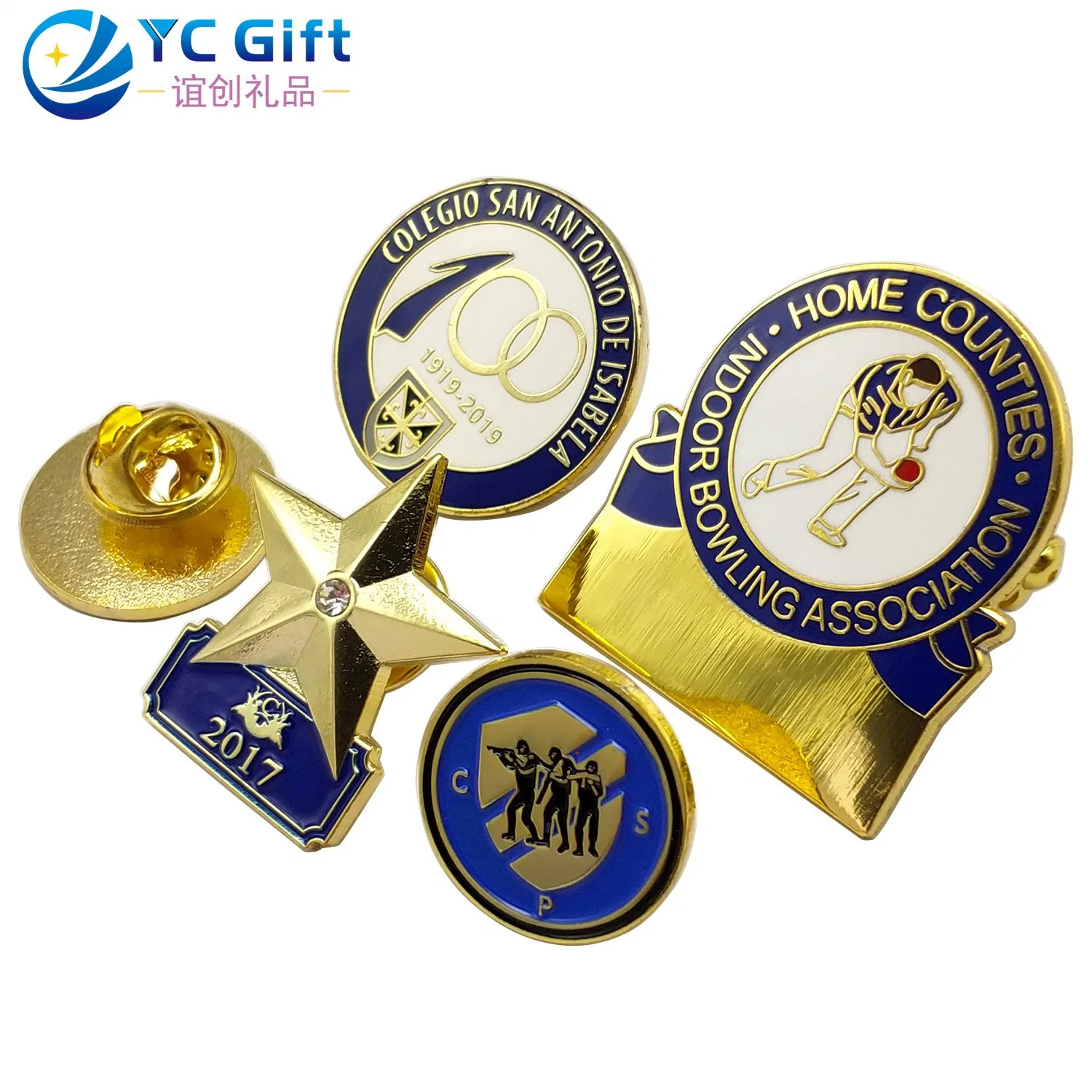 China Maker Custom Metal Crafts Plating Gold Enamel Pentagram Emblem School Sport Souvenir Button Badges Award Army Military Police Lapel Pins with Logo