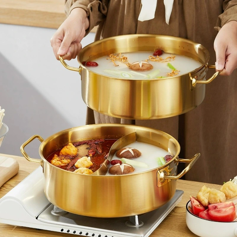 حساء الإغواء الذهبي عالي الجودة بالنكهات المزدوجة من الفولاذ المقاوم للصدأ قدر ساخن
