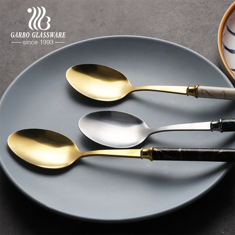 Customized Garbo China Suppliers New Design Golden Stainle Steel Dinner Spoon Ice Cream Spoon and Tableware Spoon Set