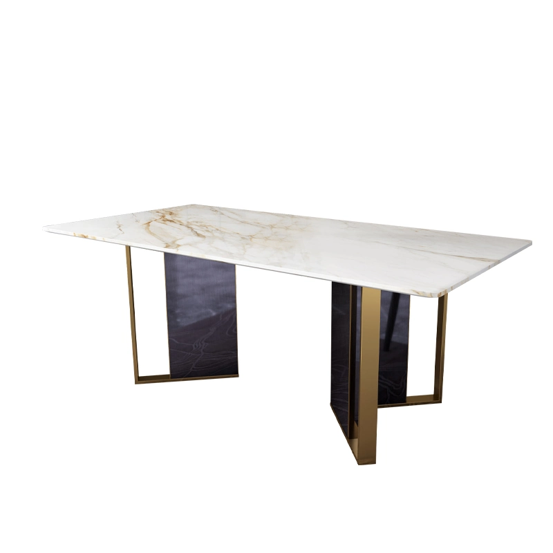 Luxueux contemporain maison mobilier salle à manger pied en acier inoxydable fritté Table de dîner en pierre