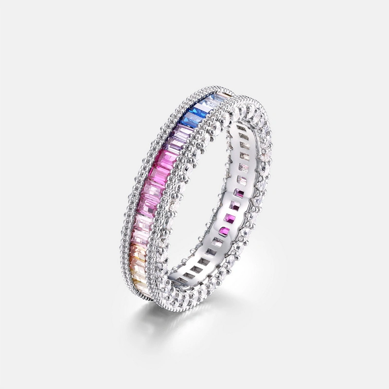 Fashion Sterling Silver Rainbow Baguette Cut et Round Cut CZ Bijoux en argent de luxe en anneaux