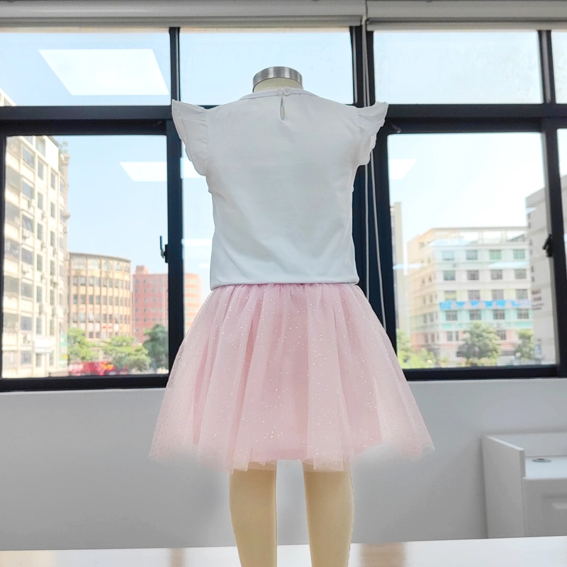 Summer New Ins Girls Skirt Mesh Girl Flying Sleeve Dress Girls Two-Piece Mesh Flower Short Skirt