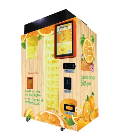 Jus de fruit frais machine distributrice avec paiement en espèces dans le centre commercial pour la vente