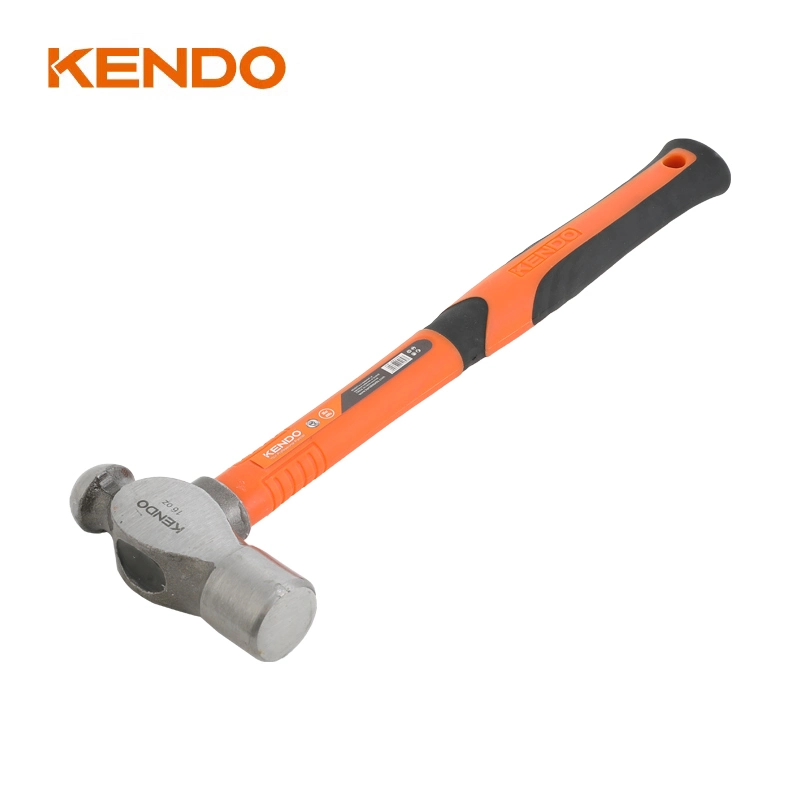 Kendo Fiberglass Handle Ball Pein Hammer with Ergonomic Fiberglass Handle with Lanyard Hole