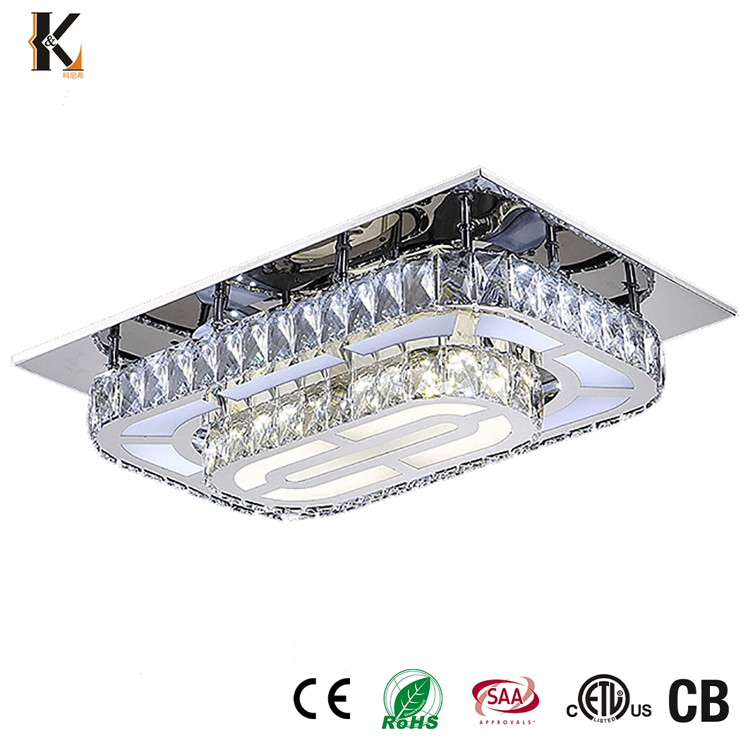 Crystal LED Lighting OEM Customized China Bedroom Hotel Home Golden Rectangle Modern Crystal Ceiling Light Fixture Crystal Ceiling Light