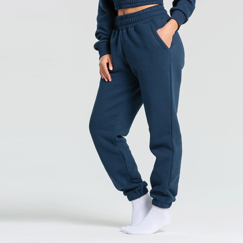 Custom Cotton Polyester Drawstring Waist Two Pockets Women's Fleece Jogger Pants