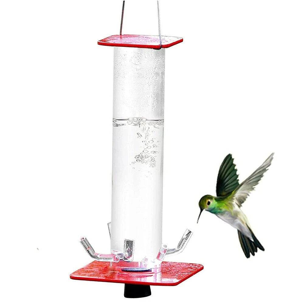 Unique Design Feeding System with Glossy Clear Tube, Hummingbird Tube Feeder for Patio Garden Outdoor Decor Wbb17979