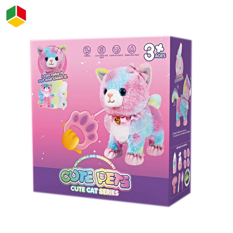 Qstoys Mignon Jouet Éducatif pour Enfants Bébé Chat en Peluche Cartoon Jouer à Faire Semblant Jouets de Chat Doux et Colorés avec Accessoires de Jeu en Plastique