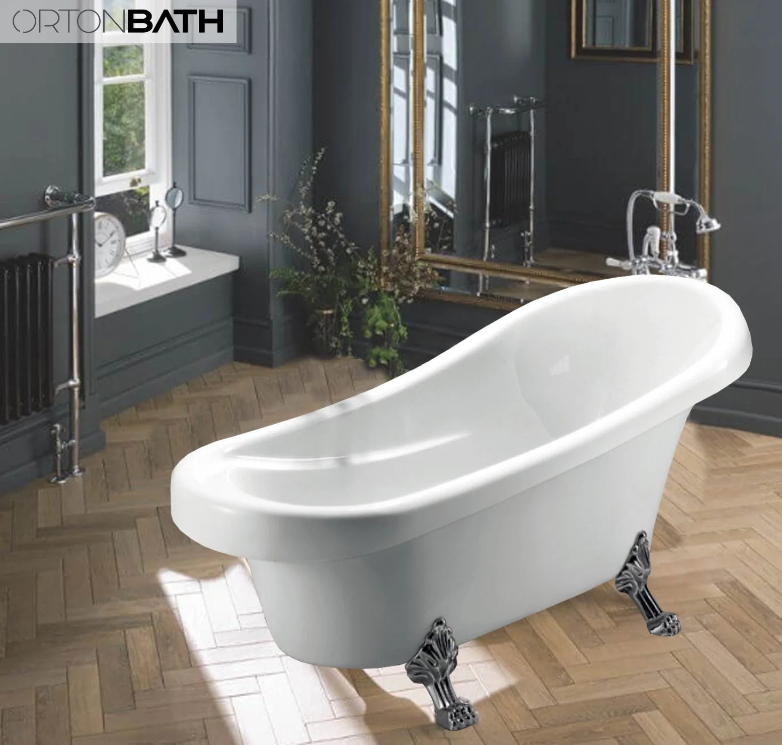 Or blanc adulte Clawfoot Ortonbath acrylique baignoire spa de nage chaud autostable Baignoire plastique autostable porcelaine sanitaire baignoire avec douche d'or