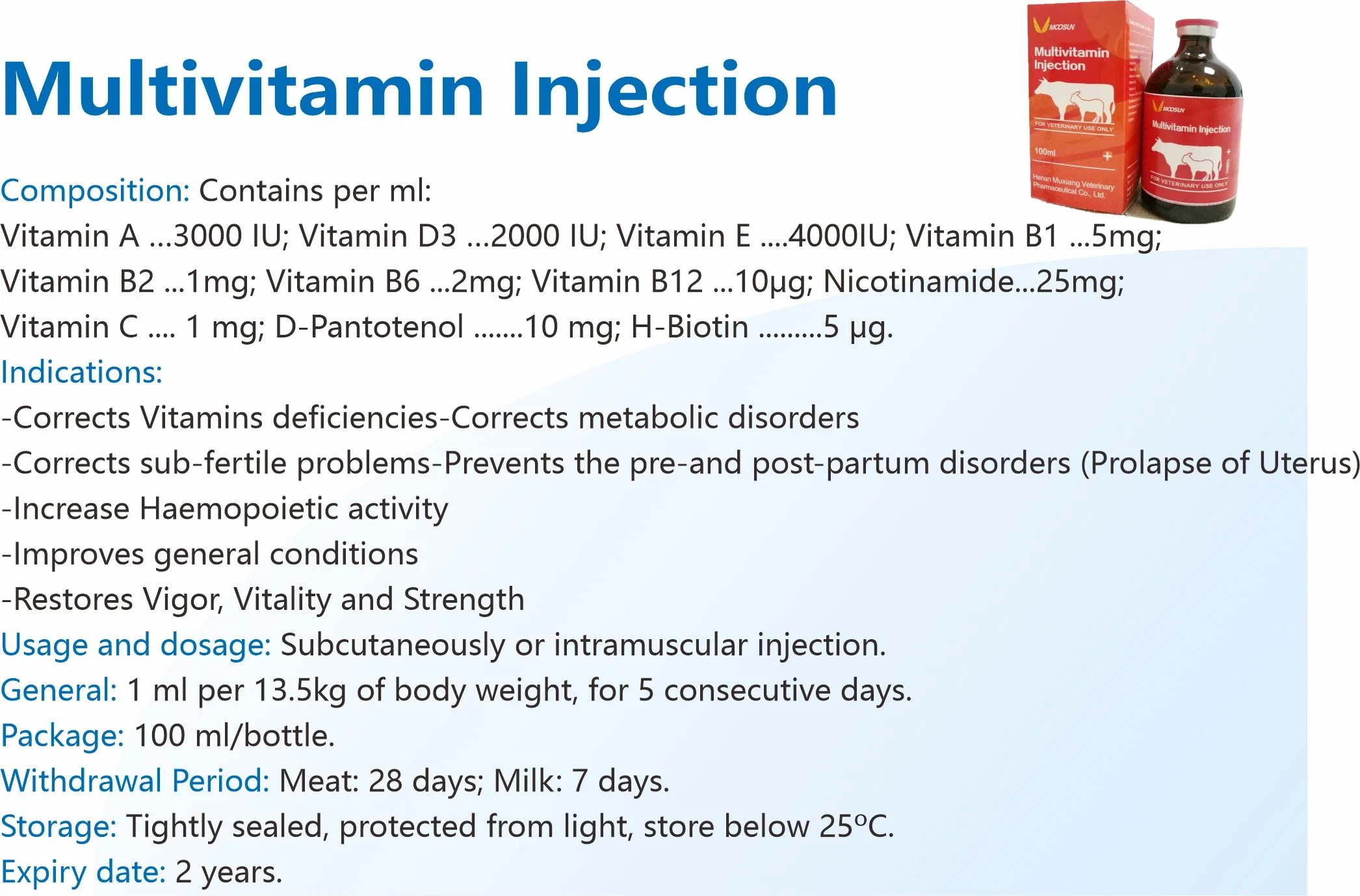 Multivitamin Injection Promote Growth for Animal Use GMP Manufacturer