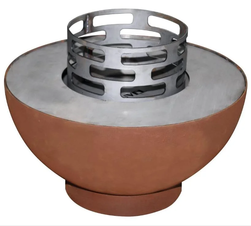 Corten Steel Fire Bowl Barbecue with Grill Ring/Cooking Ledge in Stainless Steel