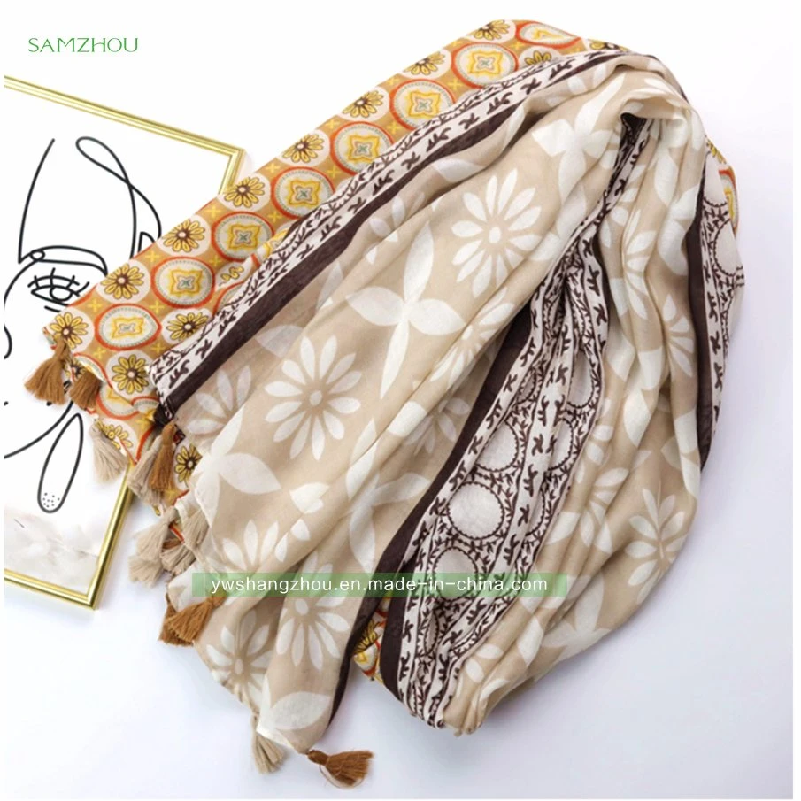 Ethnic Satin Spring Shawl Fashion Ladies Printed Cotton Sunscreen Scarf