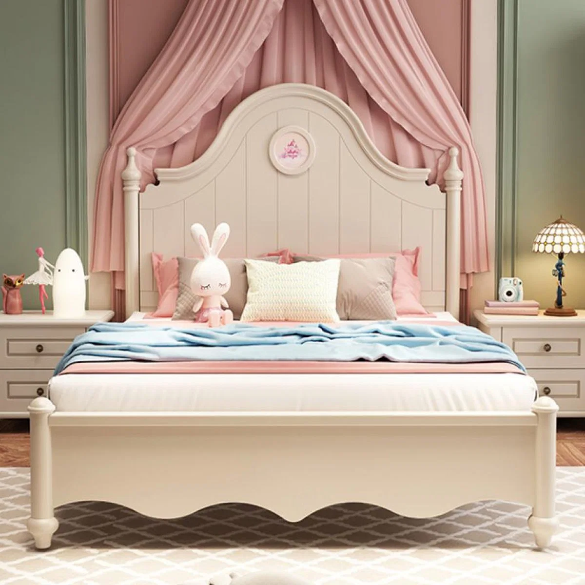 Moderno Castillo Princesa niñas cama Popular Rosa niños Muebles de dormitorio Set de cama individual de madera con almacenamiento