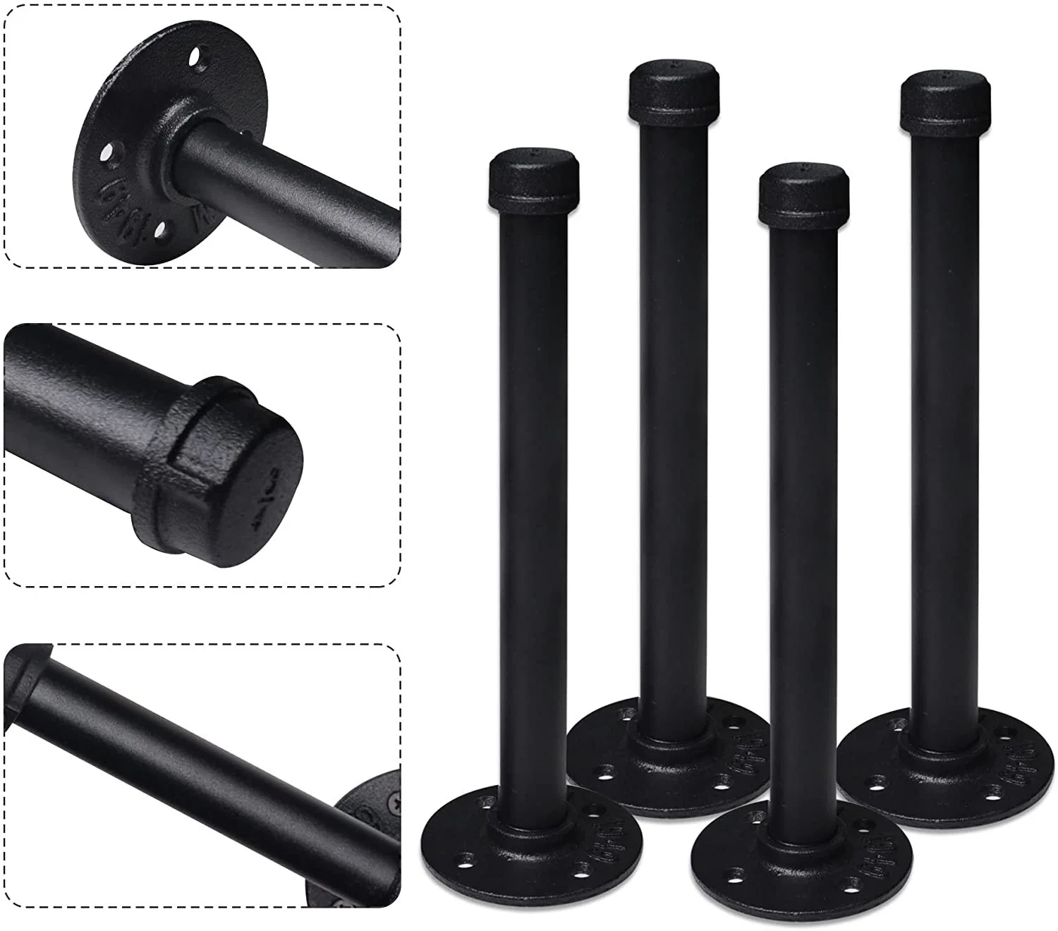 Decorative Metal Steel Floating Wall Mounting 3/4" Cast Iron Industrial Shelf Pipe Brackets Fittings