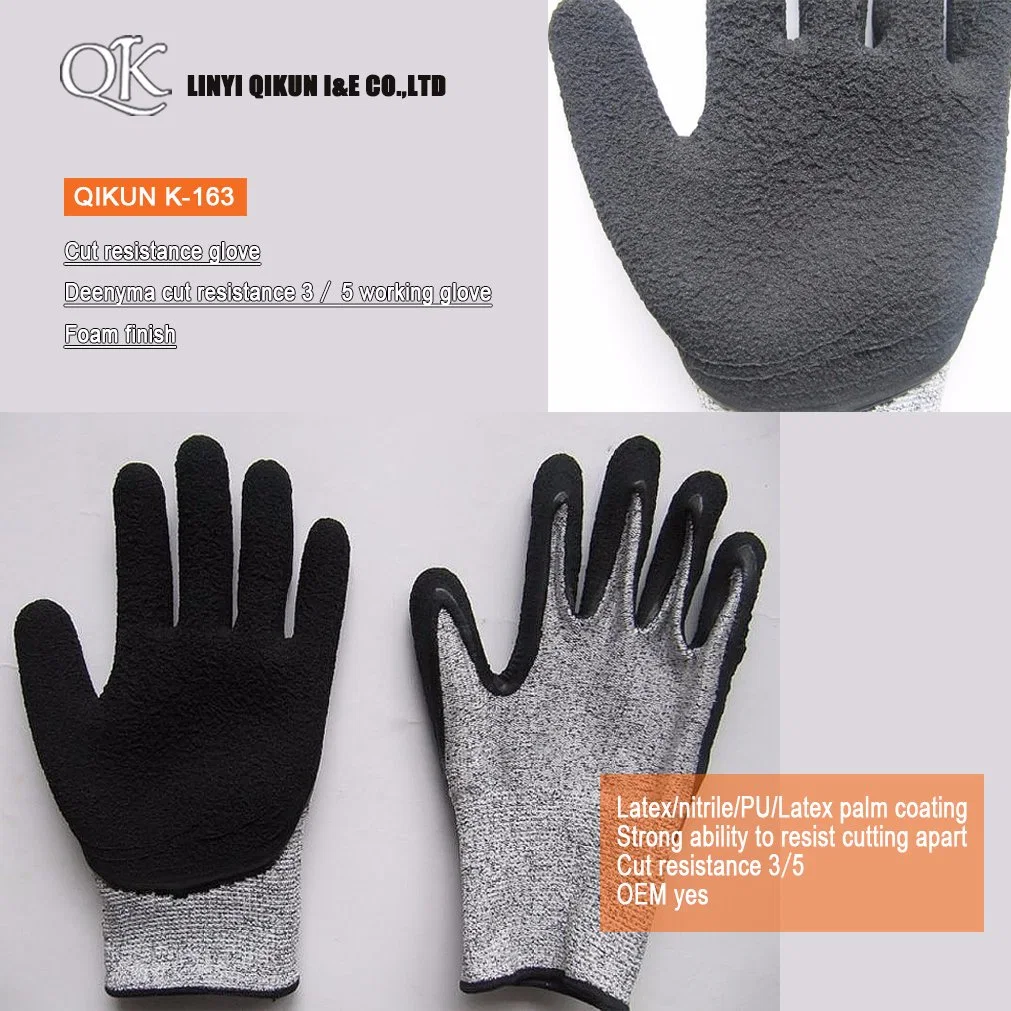 K-163 Deenyma Cortar Resistance 3 / 5 el látex de Nitrilo PU recubierto de espuma de PVC guantes de seguridad de trabajo