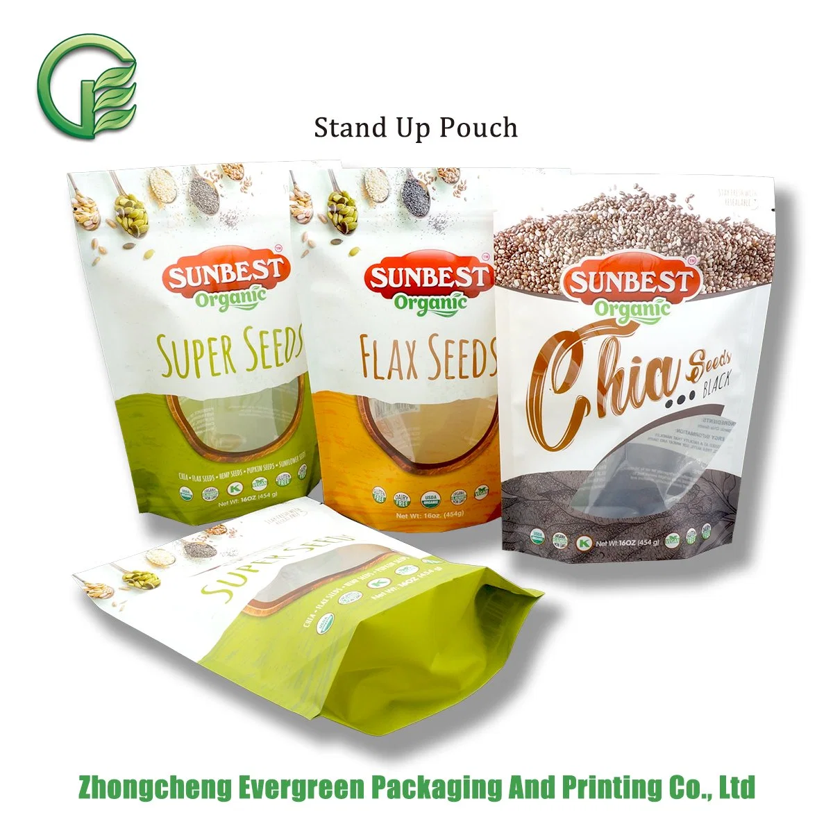 Moisture Proof Plastic Pet PE BOPP VMPET Foil Food Package Resealable Zipper Windwo Matt Customized Stand up Bags