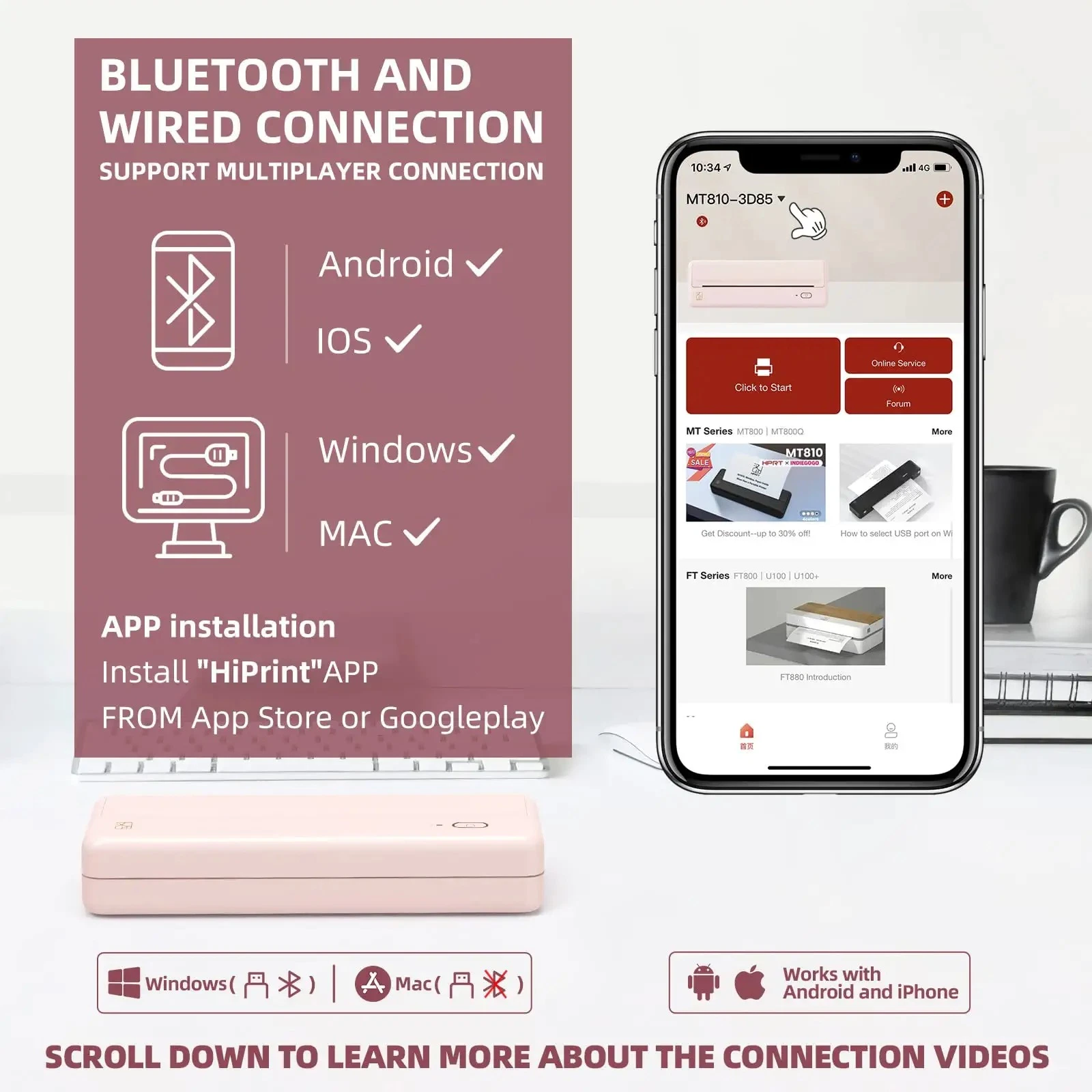 HPRT Wireless Bluetooth impresora portátil para viajar es compatible con 8.5" X 11" US Carta Compatible con Android y iOS Teléfono